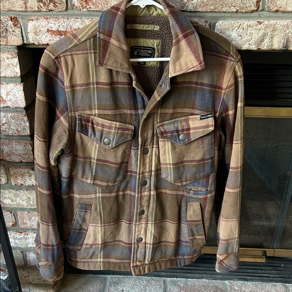 Volcom Brown Plaid Fleeced Lined Jacket Mens Size Small‎
